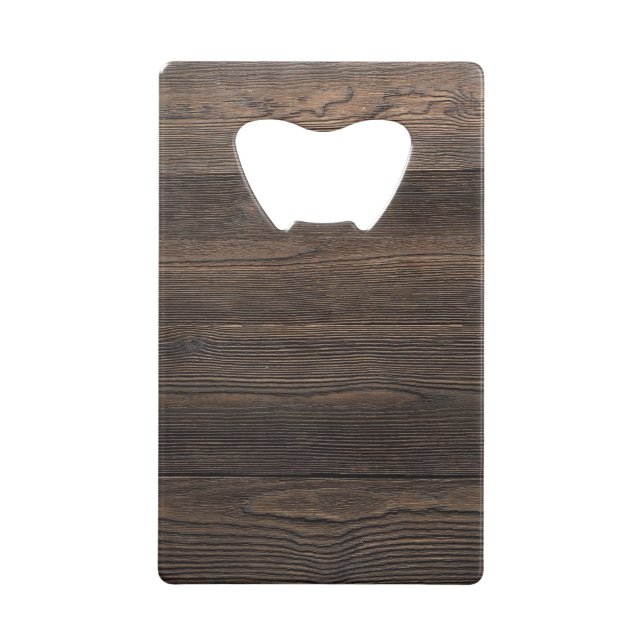 Rustic Dark brown WOOD LOOK texture Credit Card Bottle Opener (Back)
