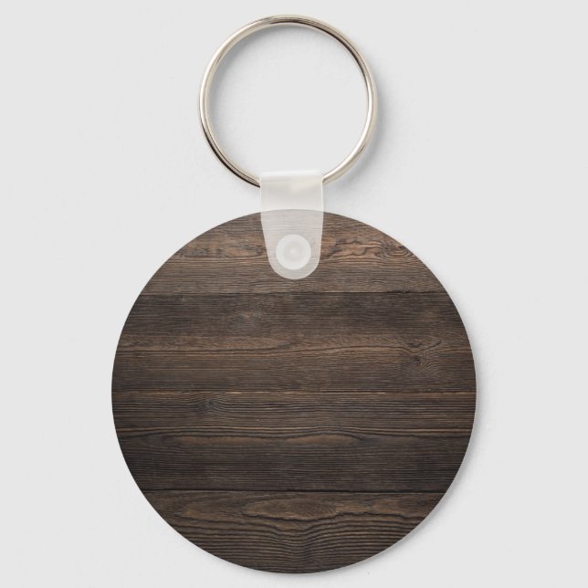 Rustic Dark brown WOOD LOOK texture Keychain (Front)