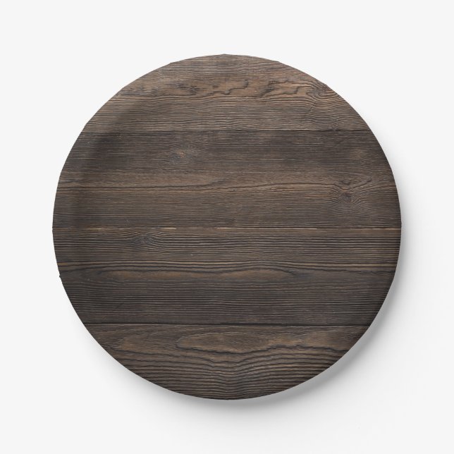 Rustic Dark brown WOOD LOOK texture Paper Plates (Front)