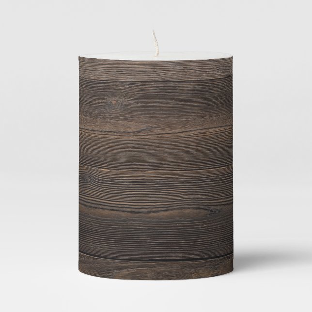 Rustic Dark brown WOOD LOOK texture Pillar Candle (Front)