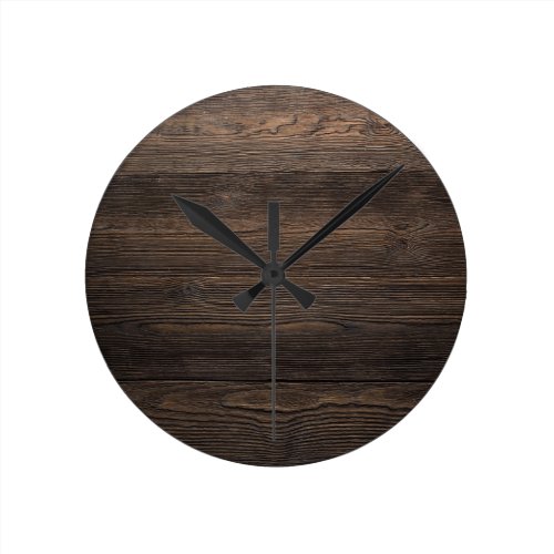 Rustic Dark brown WOOD LOOK texture Round Clock