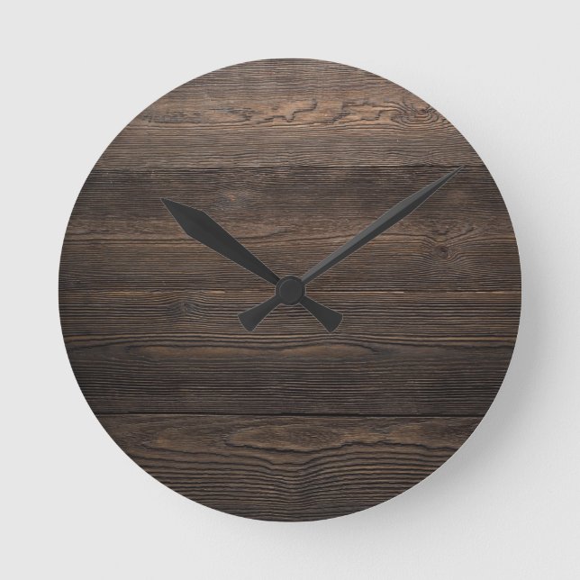 Rustic Dark brown WOOD LOOK texture Round Clock (Front)