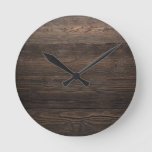 Rustic Dark brown WOOD LOOK texture Round Clock
