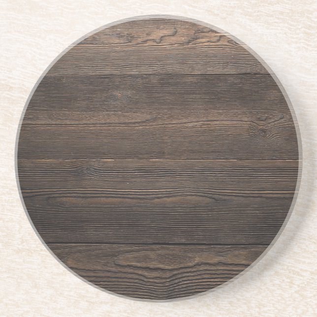 Rustic Dark brown WOOD LOOK texture Sandstone Coaster (Front)