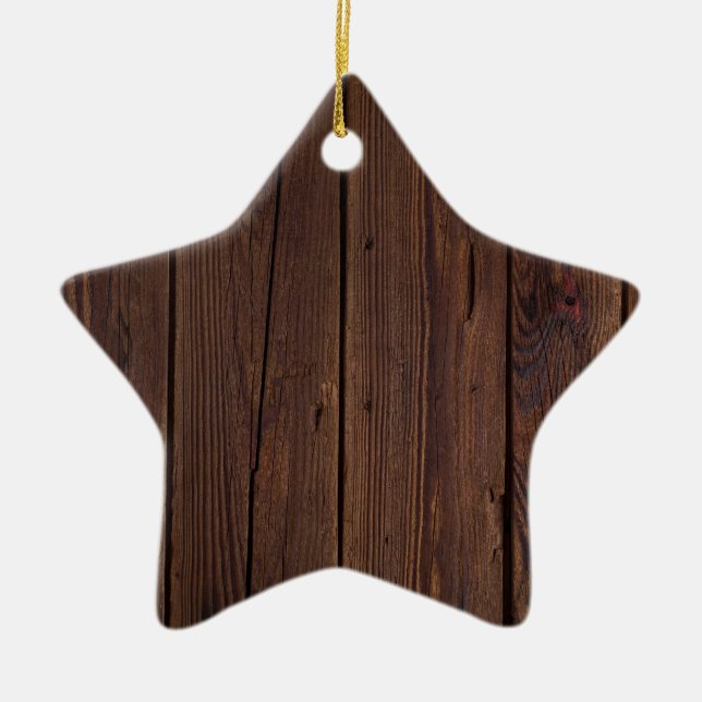 Rustic Dark Brown Wood Wooden Fence Country Style Ceramic Ornament (Front)