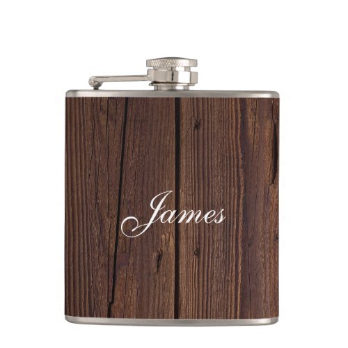 Rustic Dark Brown Wood Wooden Fence Country Style Flask