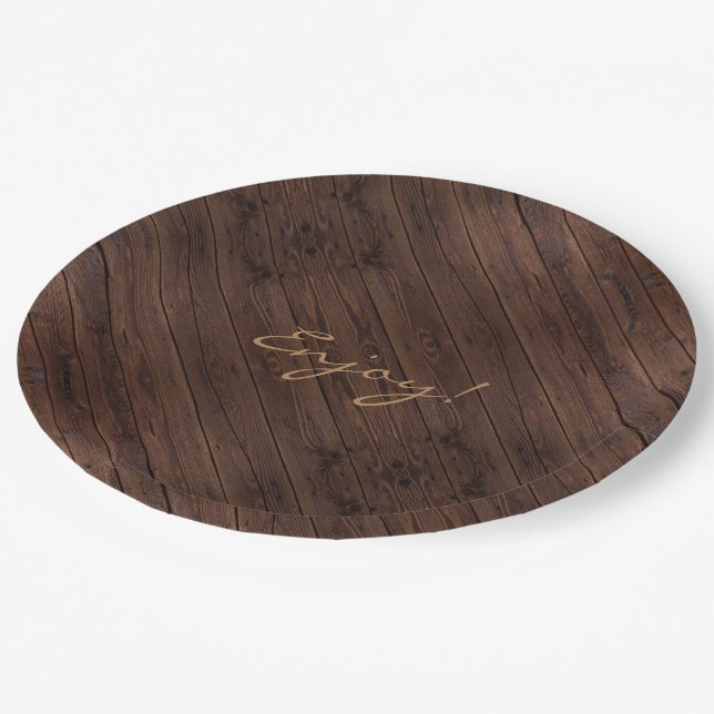 Rustic Dark Brown Wood Wooden Fence Country Style Paper Plates (Angled)