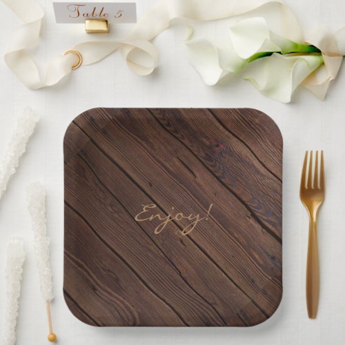 Rustic Dark Brown Wood Wooden Fence Country Style  Paper Plates