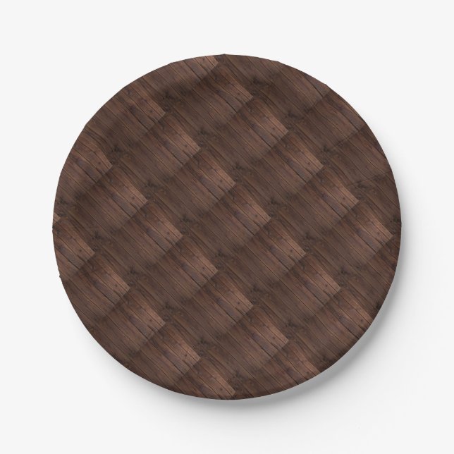 Rustic Dark Brown Wood Wooden Fence Country Style Paper Plates (Front)