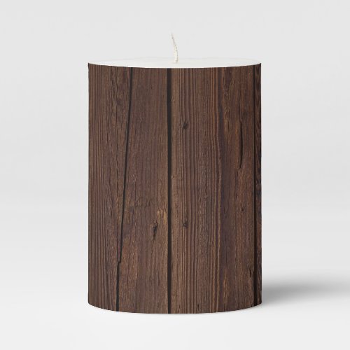 Rustic Dark Brown Wood Wooden Fence Country Style Pillar Candle