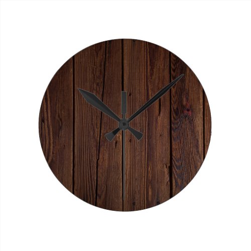 Rustic Dark Brown Wood Wooden Fence Country Style Round Clock