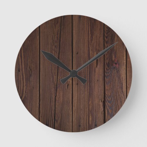 Rustic Dark Brown Wood Wooden Fence Country Style Round Clock