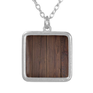 Rustic Dark Brown Wood Wooden Fence Country Style Silver Plated Necklace
