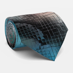 Rustic dark cyan stains in square mosaic effect neck tie