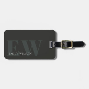 Rustic Dark Dusky Green Black Monogram Address Luggage Tag