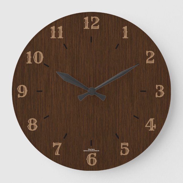 Rustic Dark Grainy Wood Look Clock (Front)