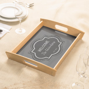 Rustic dark gray black welcome family name serving tray