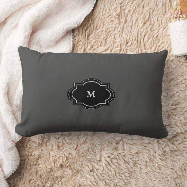 Rustic dark gray family monogrammed lumbar pillow (Blanket)