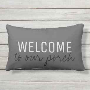 Rustic Dark Gray family Welcome to our Porch Lumbar Pillow