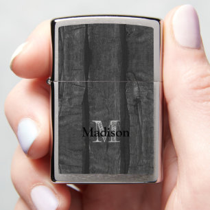 Rustic dark gray old wood Monogram Zippo Lighter