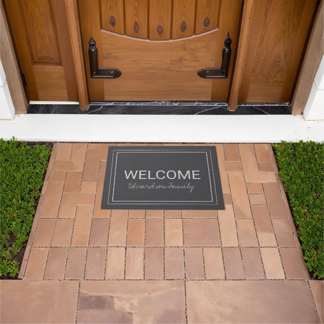 Rustic dark gray Welcome family name Doormat (Outdoor)
