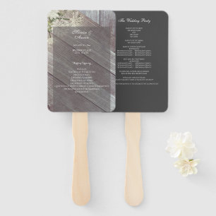 Rustic Dark Gray Wood Floral Wedding Program Hand Fan