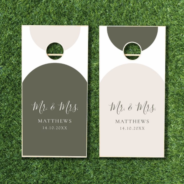 Rustic Dark Green Arch Mr. and Mrs. Boho Wedding Cornhole Set (Creator Uploaded)