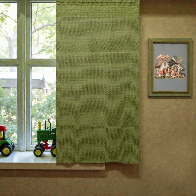 Rustic Dark Green Burlap Themed Blackout Curtains (Creator Uploaded)