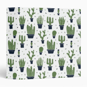 Rustic Dark Green Cactus Desert Pattern 3 Ring Binder