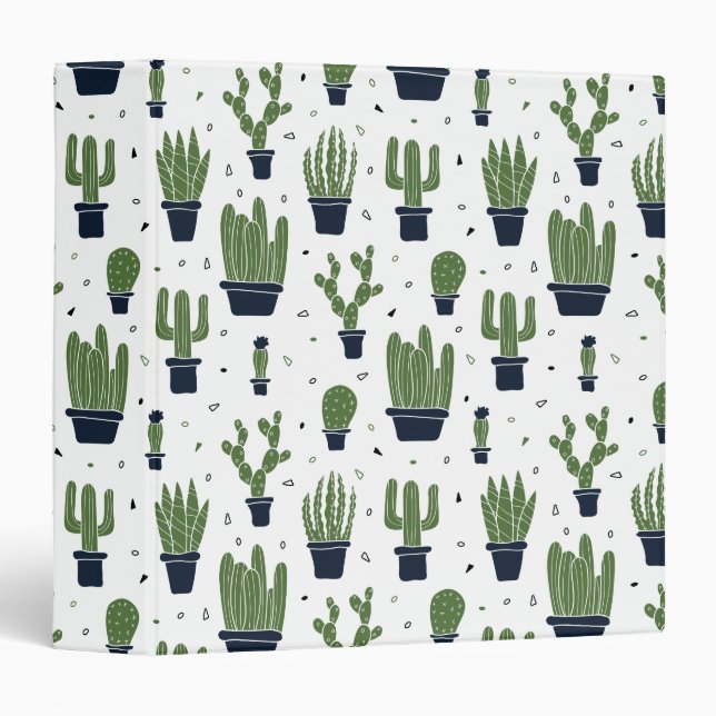 Rustic Dark Green Cactus Desert Pattern 3 Ring Binder (Front/Spine)