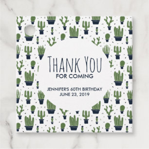 Rustic Dark Green Cactus Desert Pattern Birthday Favor Tags