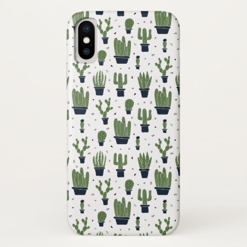 Rustic Dark Green Cactus Desert Pattern iPhone X Case