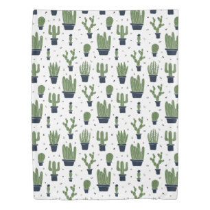 Rustic Dark Green Cactus Desert Pattern Duvet Cover