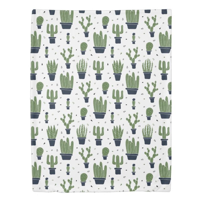 Rustic Dark Green Cactus Desert Pattern Duvet Cover (Front)