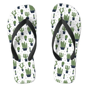 Rustic Dark Green Cactus Desert Pattern Flip Flops
