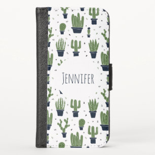 Rustic Dark Green Cactus Desert Pattern iPhone X Wallet Case