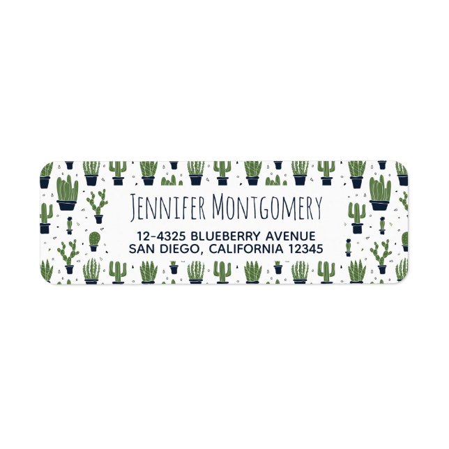 Rustic Dark Green Cactus Desert Pattern Label (Front)