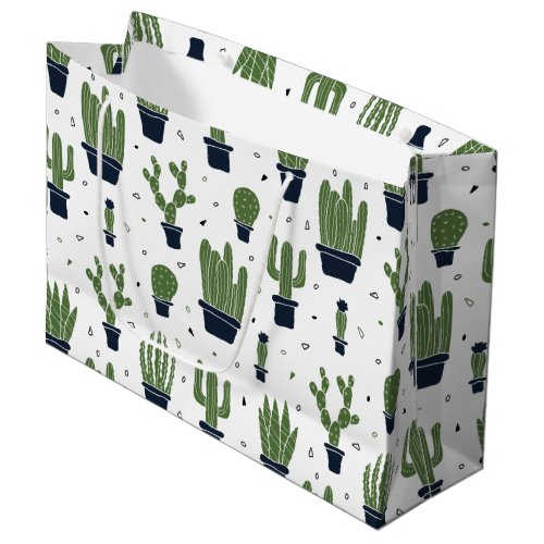 Rustic Dark Green Cactus Desert Pattern Large Gift Bag