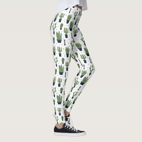 Rustic Dark Green Cactus Desert Pattern Leggings