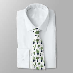 Rustic Dark Green Cactus Desert Pattern Neck Tie