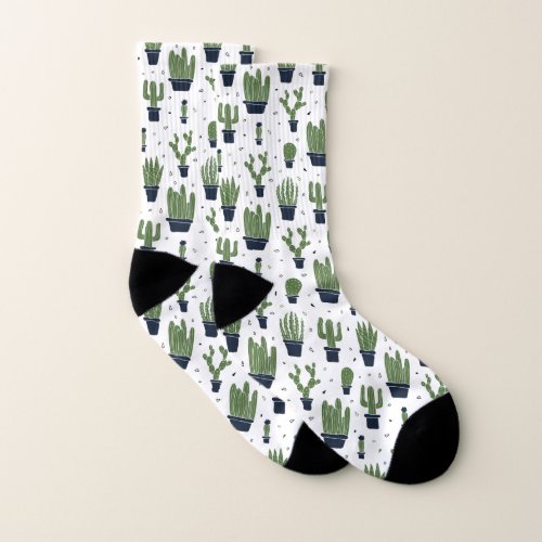Rustic Dark Green Cactus Desert Pattern Socks