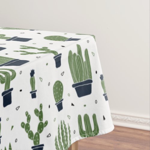 Rustic Dark Green Cactus Desert Pattern Tablecloth