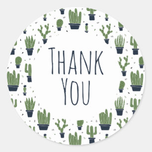 Rustic Dark Green Cactus Desert Pattern Thank You Classic Round Sticker