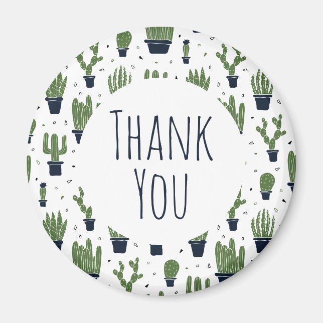 Rustic Dark Green Cactus Desert Pattern Thank You Magnet (Front)