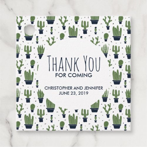 Rustic Dark Green Cactus Desert Pattern Wedding Favor Tags