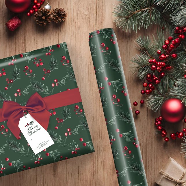 Rustic Dark Green Christmas Watercolor Botanical Wrapping Paper (Rustic Dark Green Christmas Watercolor Botanical Wrapping Paper)