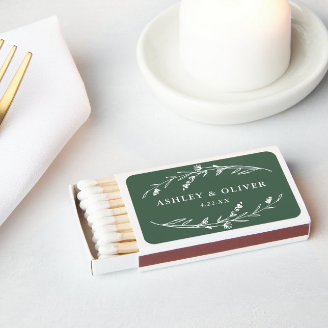 Rustic Dark Green Floral Wildflower Wedding Favor Matchboxes (Creator Uploaded)