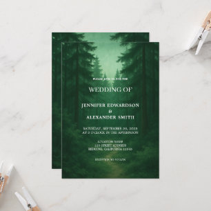 Rustic dark green forest wedding invitation