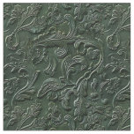 Rustic dark green tooled leather floral fabric