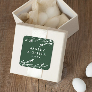 Rustic Dark Green Wildflower Wedding Favor Square Sticker